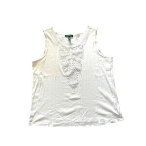 LAUREN RALPH LAUREN, SIZE 3X, WHITE SLEEVELESS TOP WITH LACE